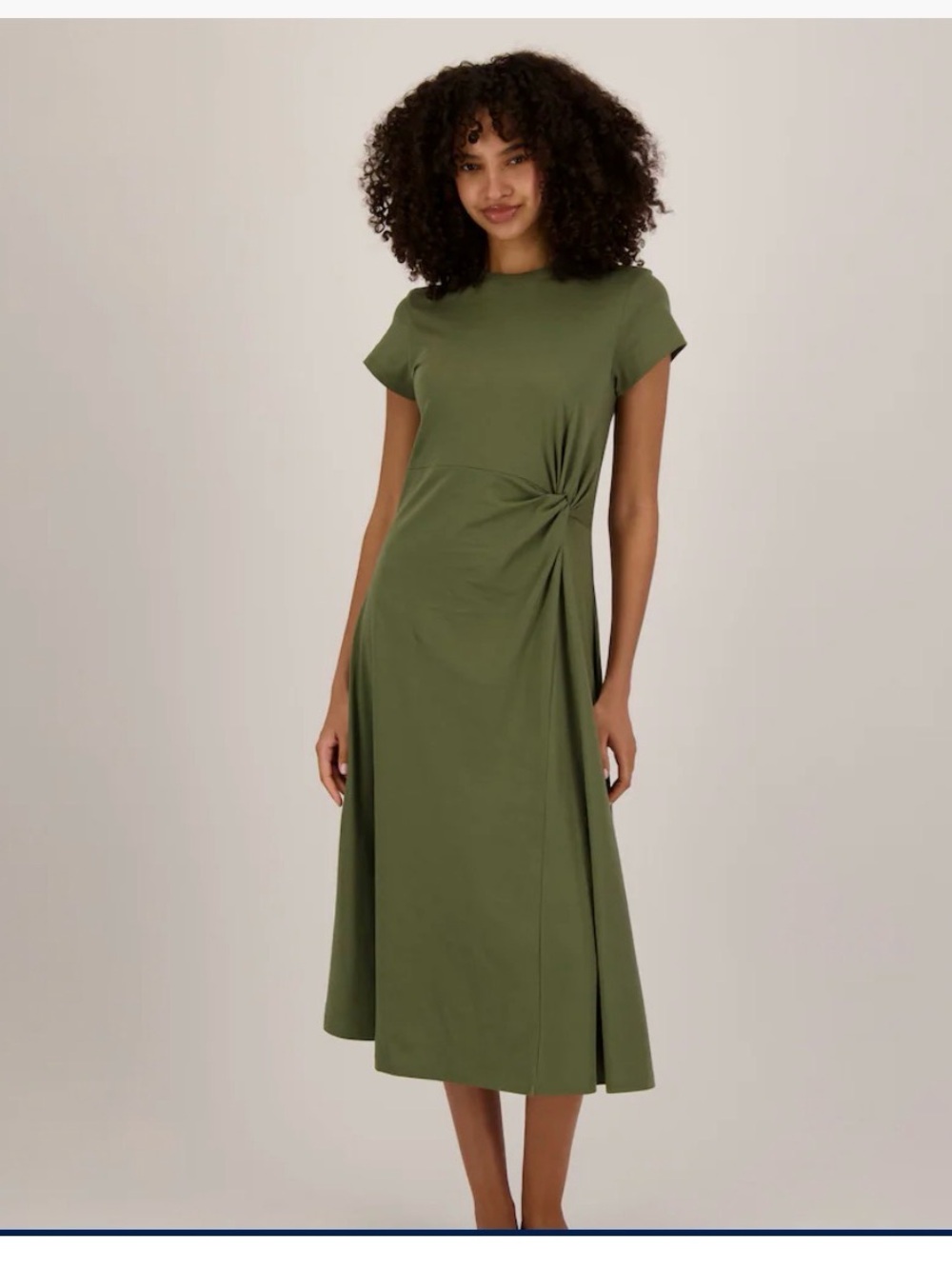 Nation LTD Olive Green Knot-Detail Midi Dress